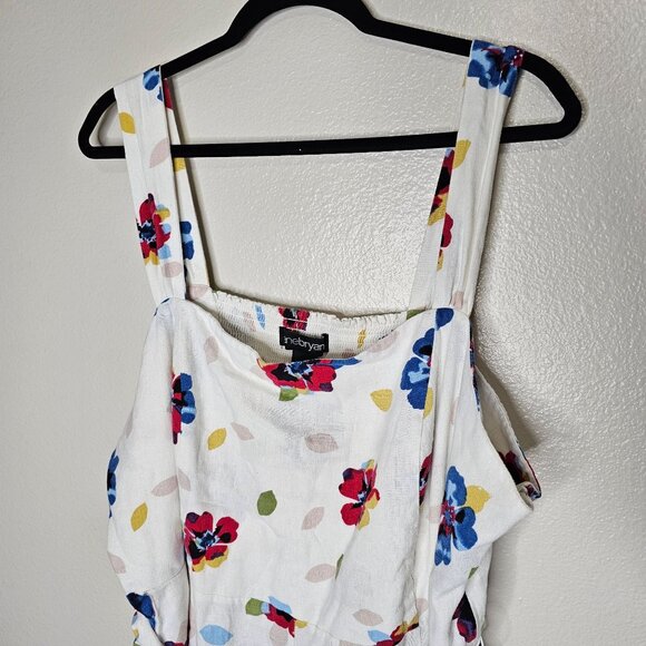 Lane Bryant 26 White Floral Dress Linen Blend Smocked Midi Cottage Sun Dress - Picture 3 of 9
